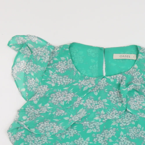 Oasis Womens Green Floral Polyester Basic Tank Size 8 Round Neck