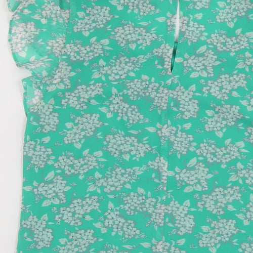 Oasis Womens Green Floral Polyester Basic Tank Size 8 Round Neck