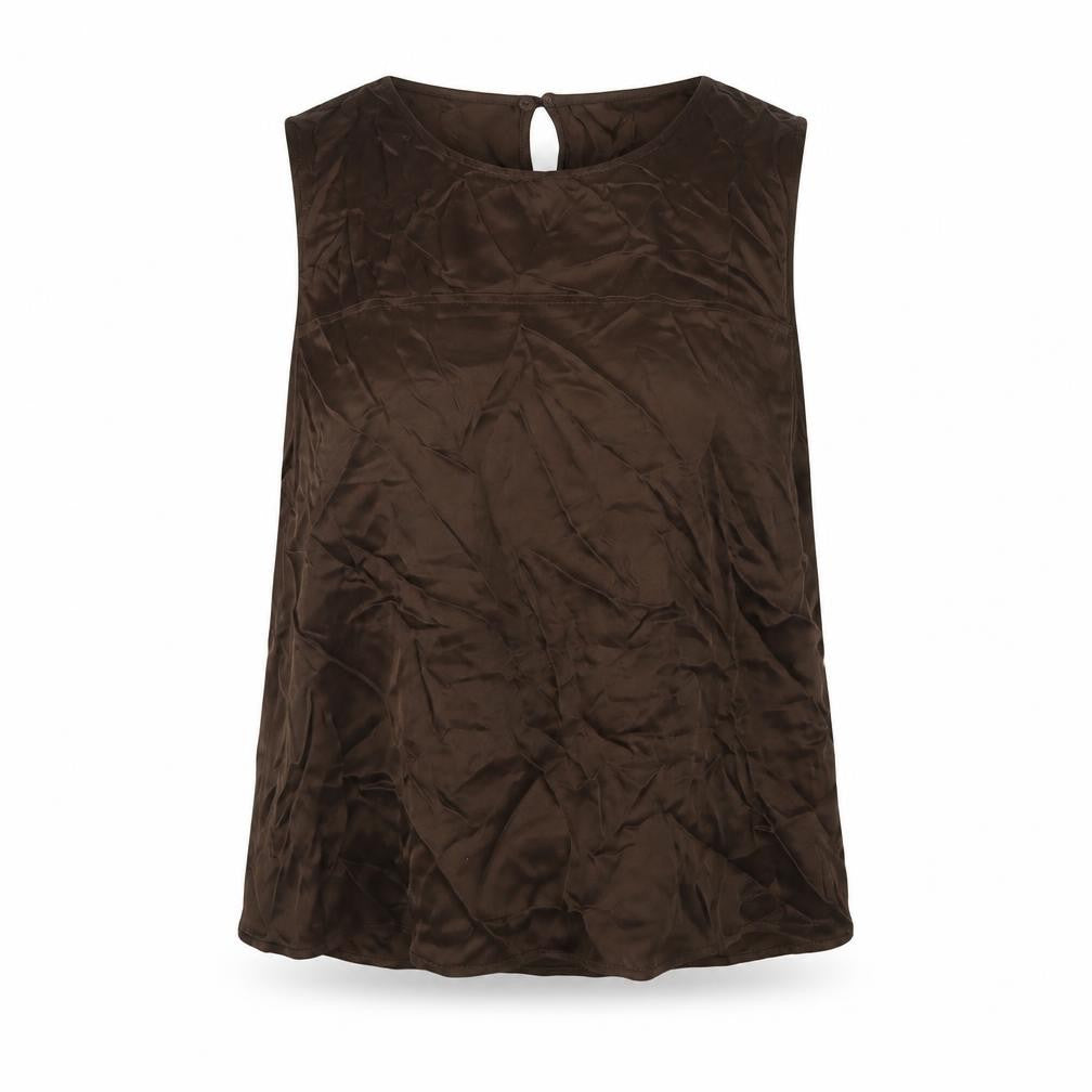 Front view of Marks & Spencer women’s beige viscose basic tank, size UK 10, round neck