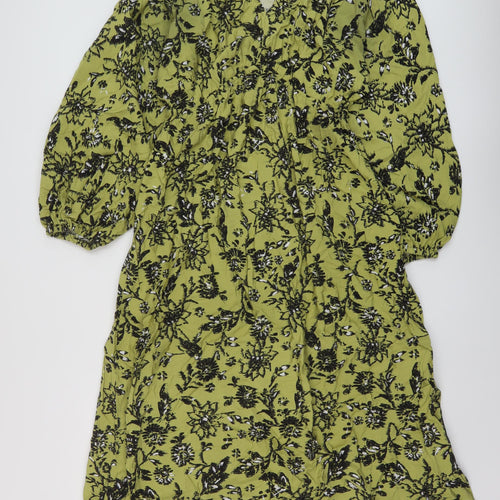 Marks and Spencer Womens Green Floral Viscose A-Line Size 12 V-Neck Pullover