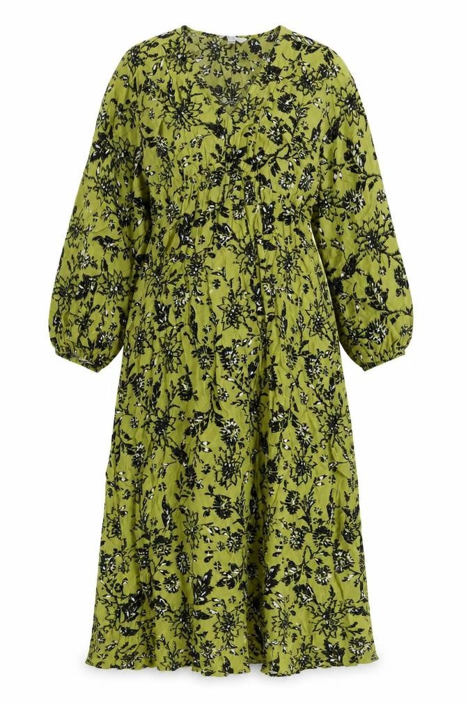 Marks and Spencer Womens Green Floral Viscose A-Line Size 12 V-Neck Pullover