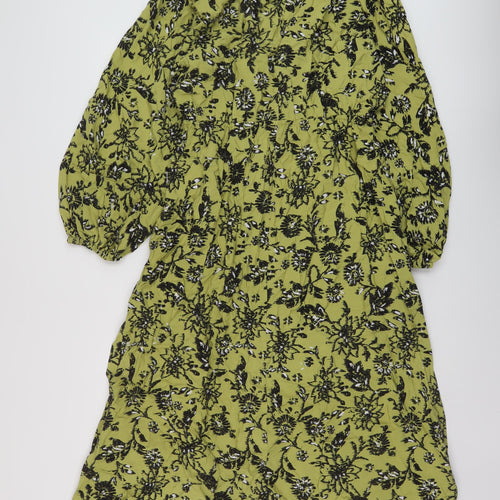 Marks and Spencer Womens Green Floral Viscose A-Line Size 12 V-Neck Pullover