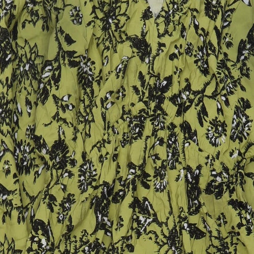 Marks and Spencer Womens Green Floral Viscose A-Line Size 12 V-Neck Pullover