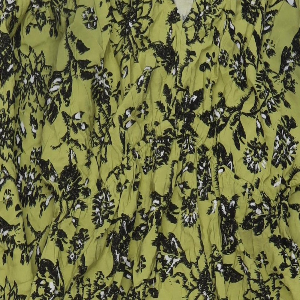 Marks and Spencer Womens Green Floral Viscose A-Line Size 12 V-Neck Pullover