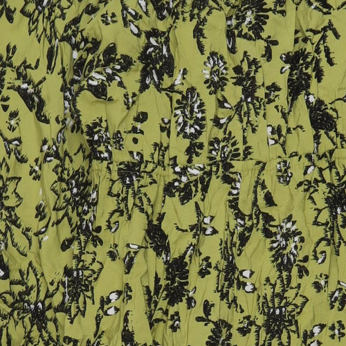 Marks and Spencer Womens Green Floral Viscose A-Line Size 12 V-Neck Pullover