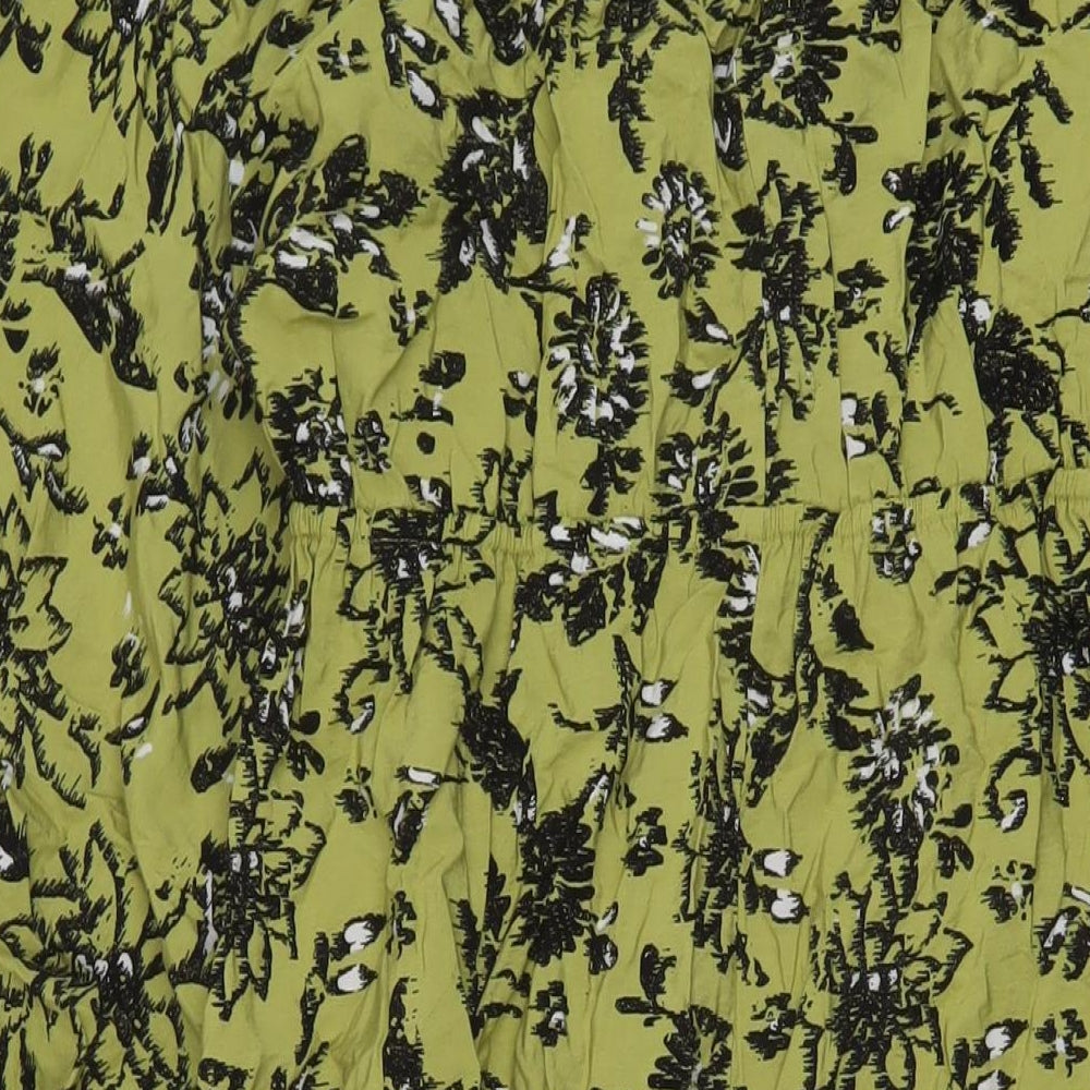 Marks and Spencer Womens Green Floral Viscose A-Line Size 12 V-Neck Pullover