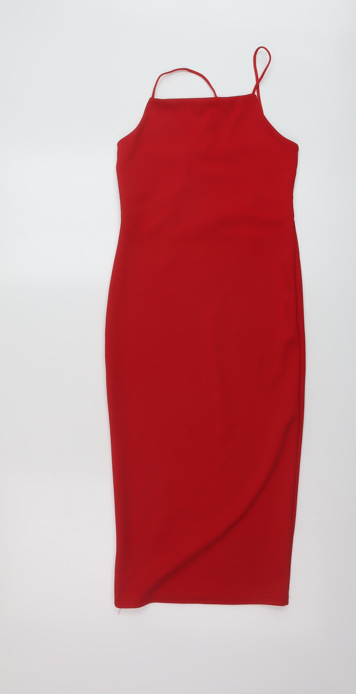 Missguided Womens Red Polyester Bodycon Size 6 Square Neck Pullover