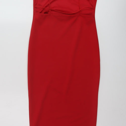Missguided Womens Red Polyester Bodycon Size 6 Square Neck Pullover
