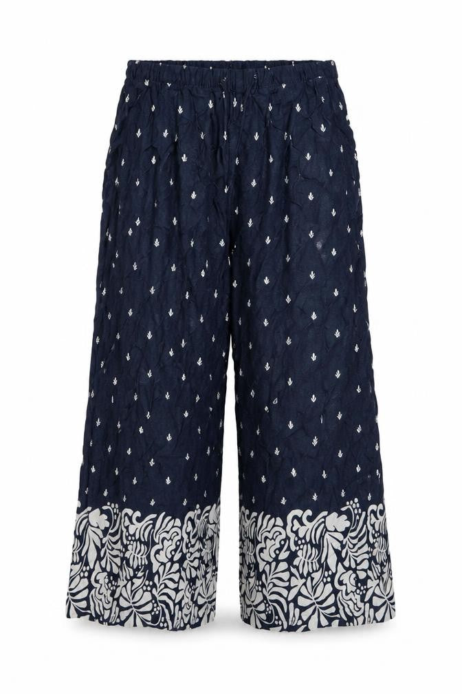 Marks and Spencer Womens Blue Geometric Viscose Trousers Size 10 L23 in Regular Drawstring