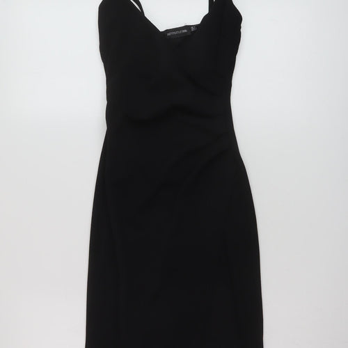 PRETTYLITTLETHING Womens Black Polyester Bodycon Size 6 V-Neck Pullover