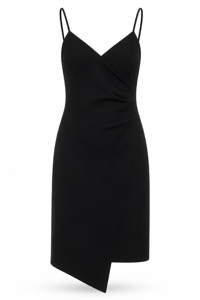 Front view of PRETTYLITTLETHING women’s black polyester bodycon, size UK 6, v-neck pullover