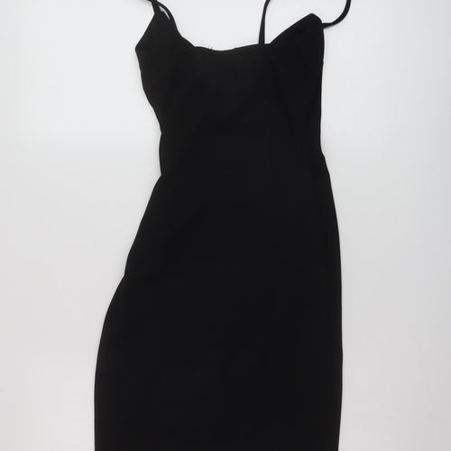 PRETTYLITTLETHING Womens Black Polyester Bodycon Size 6 V-Neck Pullover