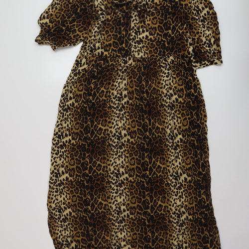 Marks and Spencer Womens Brown Animal Print Viscose A-Line Size 6 Crew Neck Tie