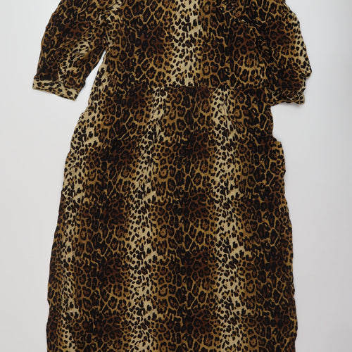 Marks and Spencer Womens Brown Animal Print Viscose A-Line Size 6 Crew Neck Tie