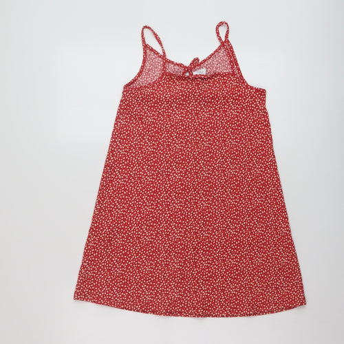 Zara Girls Red Floral Polyester Tank Dress Size 10 Years V-Neck Pullover