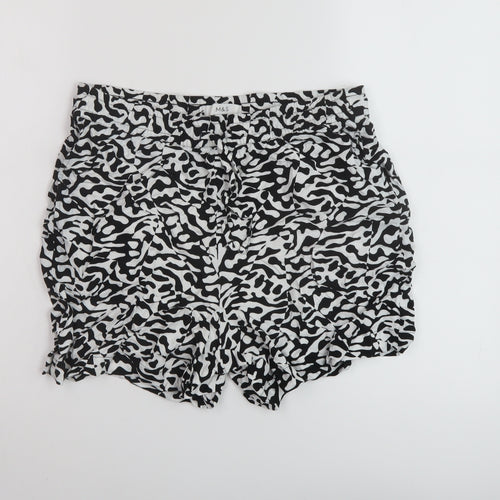 Marks and Spencer Womens Black Animal Print Viscose Basic Shorts Size 12 L5 in Regular Drawstring