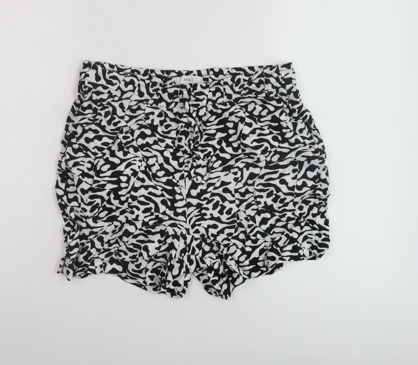 Marks and Spencer Womens Black Animal Print Viscose Basic Shorts Size 12 L5 in Regular Drawstring