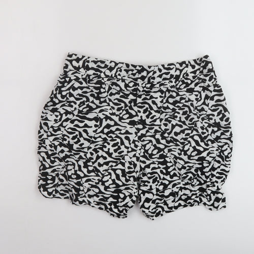 Marks and Spencer Womens Black Animal Print Viscose Basic Shorts Size 12 L5 in Regular Drawstring