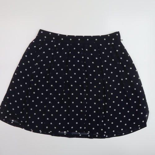 H&M Womens Blue Polka Dot Polyester Skater Skirt Size 14 Zip