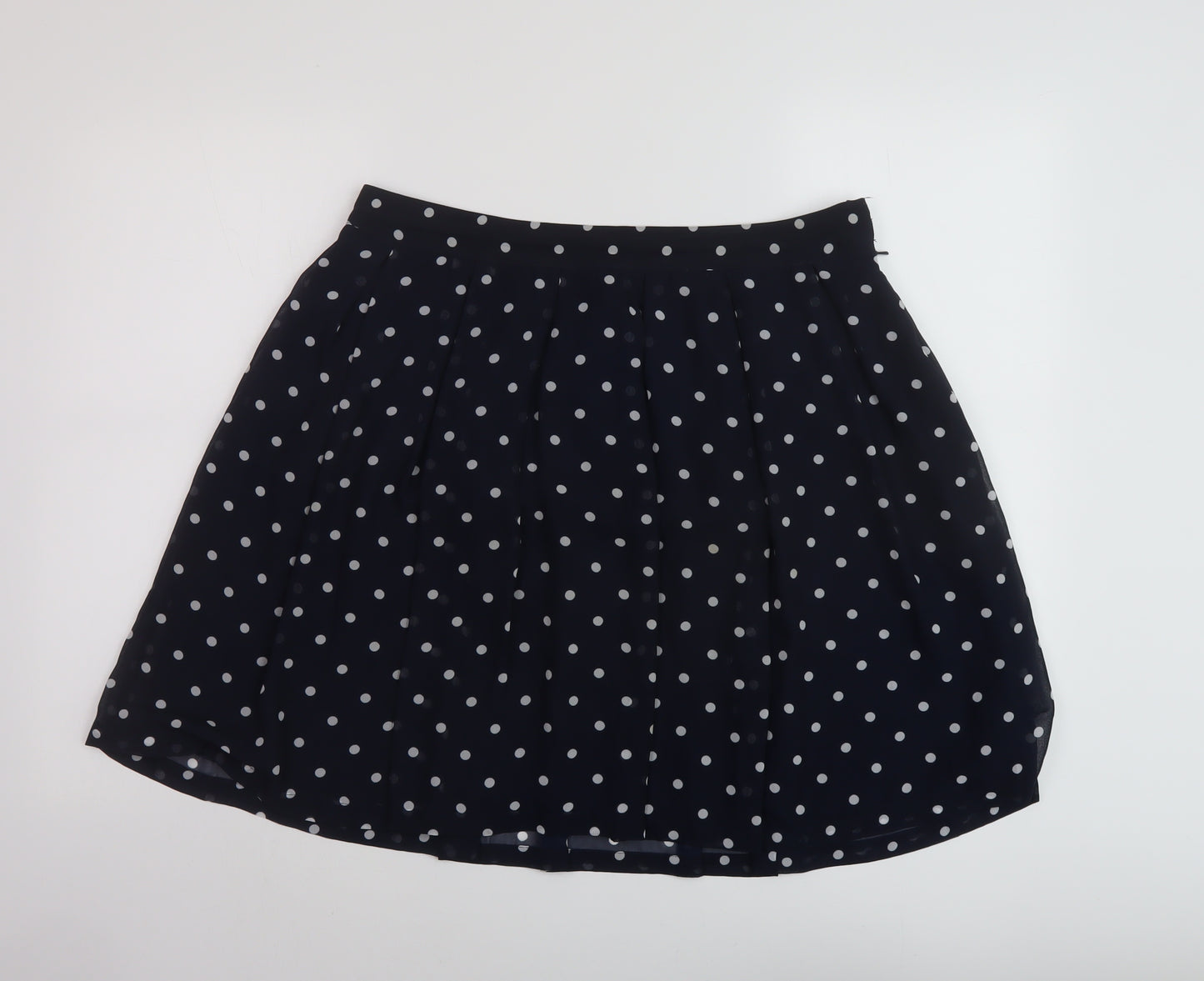 H&M Womens Blue Polka Dot Polyester Skater Skirt Size 14 Zip