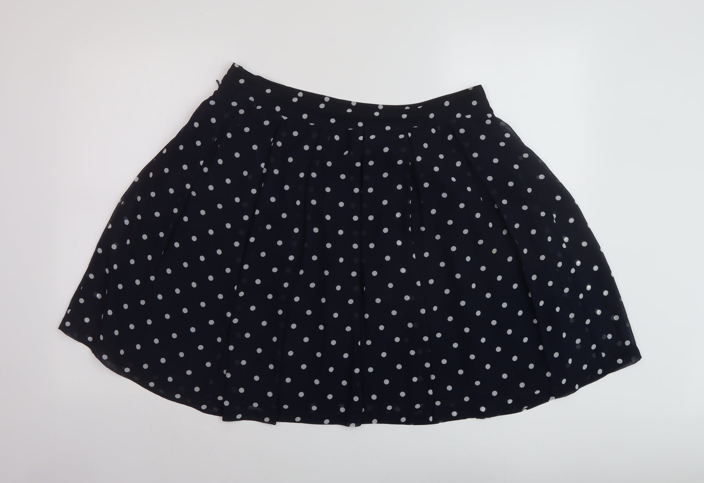 H&M Womens Blue Polka Dot Polyester Skater Skirt Size 14 Zip