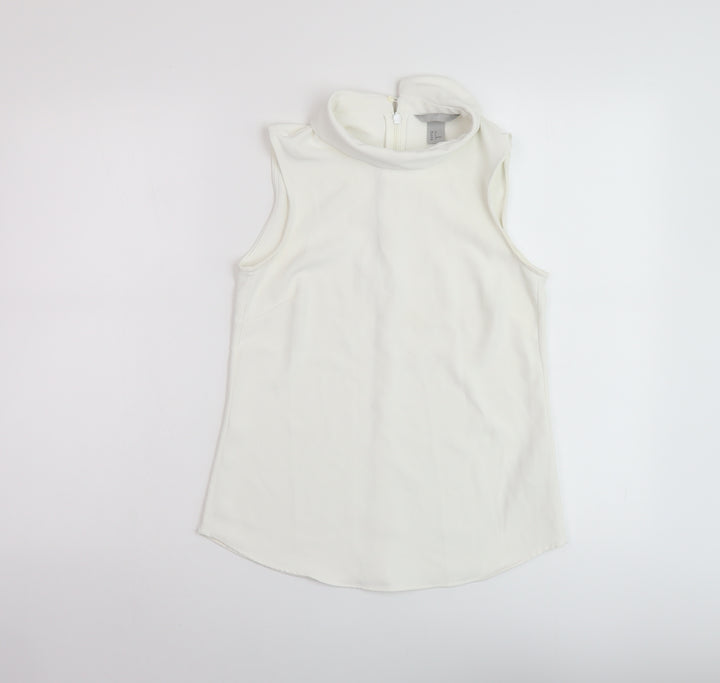 H&M Womens Ivory Polyester Basic T-Shirt Size 4 Collared