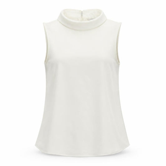 Front view of H&M women’s ivory polyester basic t-shirt, size UK 4, collared