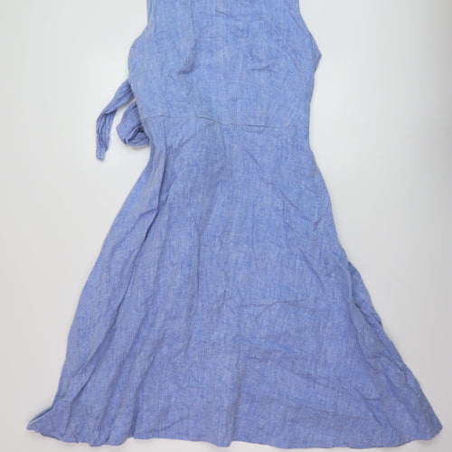 Hobbs Womens Blue Linen A-Line Size 12 Round Neck Zip