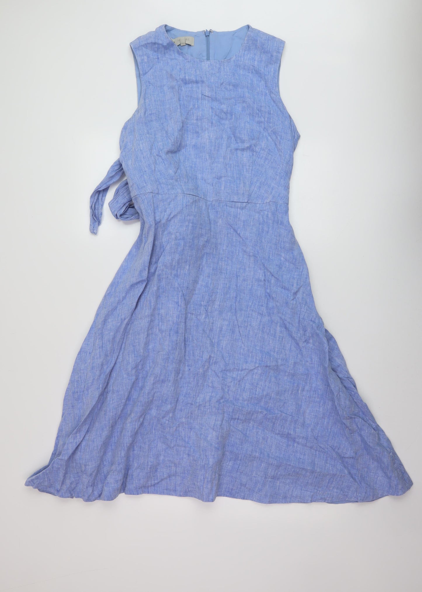 Hobbs Womens Blue Linen A-Line Size 12 Round Neck Zip