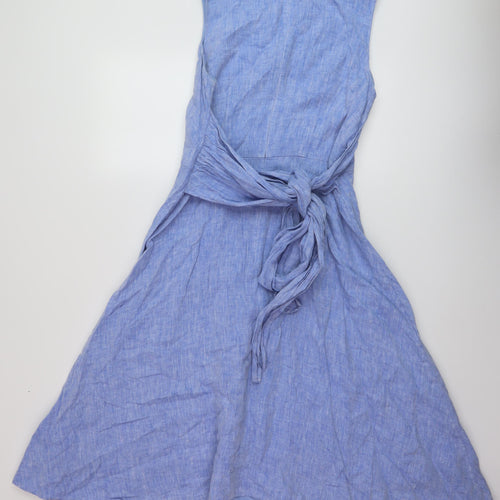 Hobbs Womens Blue Linen A-Line Size 12 Round Neck Zip