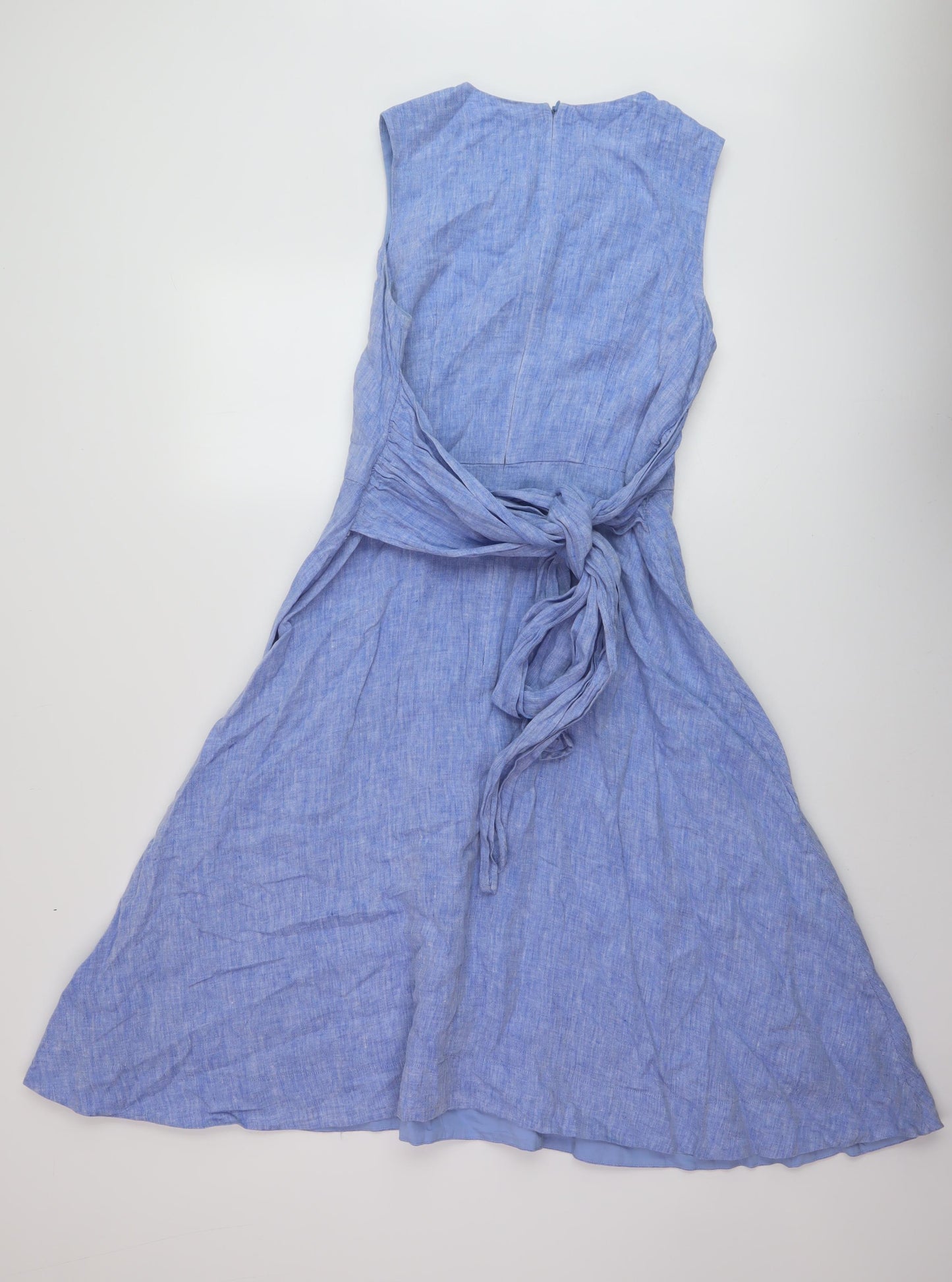 Hobbs Womens Blue Linen A-Line Size 12 Round Neck Zip