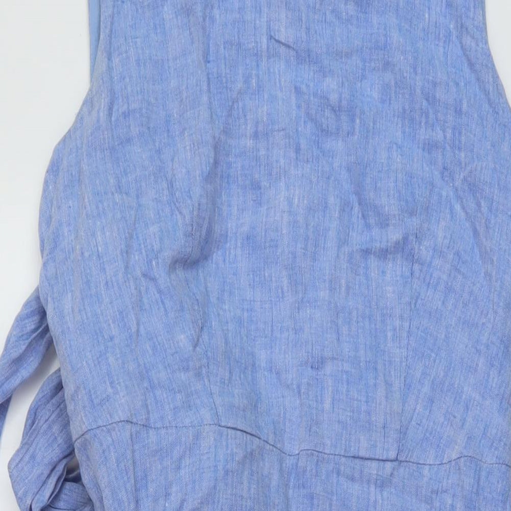 Hobbs Womens Blue Linen A-Line Size 12 Round Neck Zip