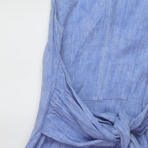 Hobbs Womens Blue Linen A-Line Size 12 Round Neck Zip