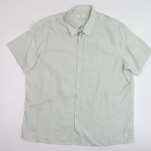 Marks and Spencer Mens Green Geometric Polyester Button-Up Size 3XL Collared Button