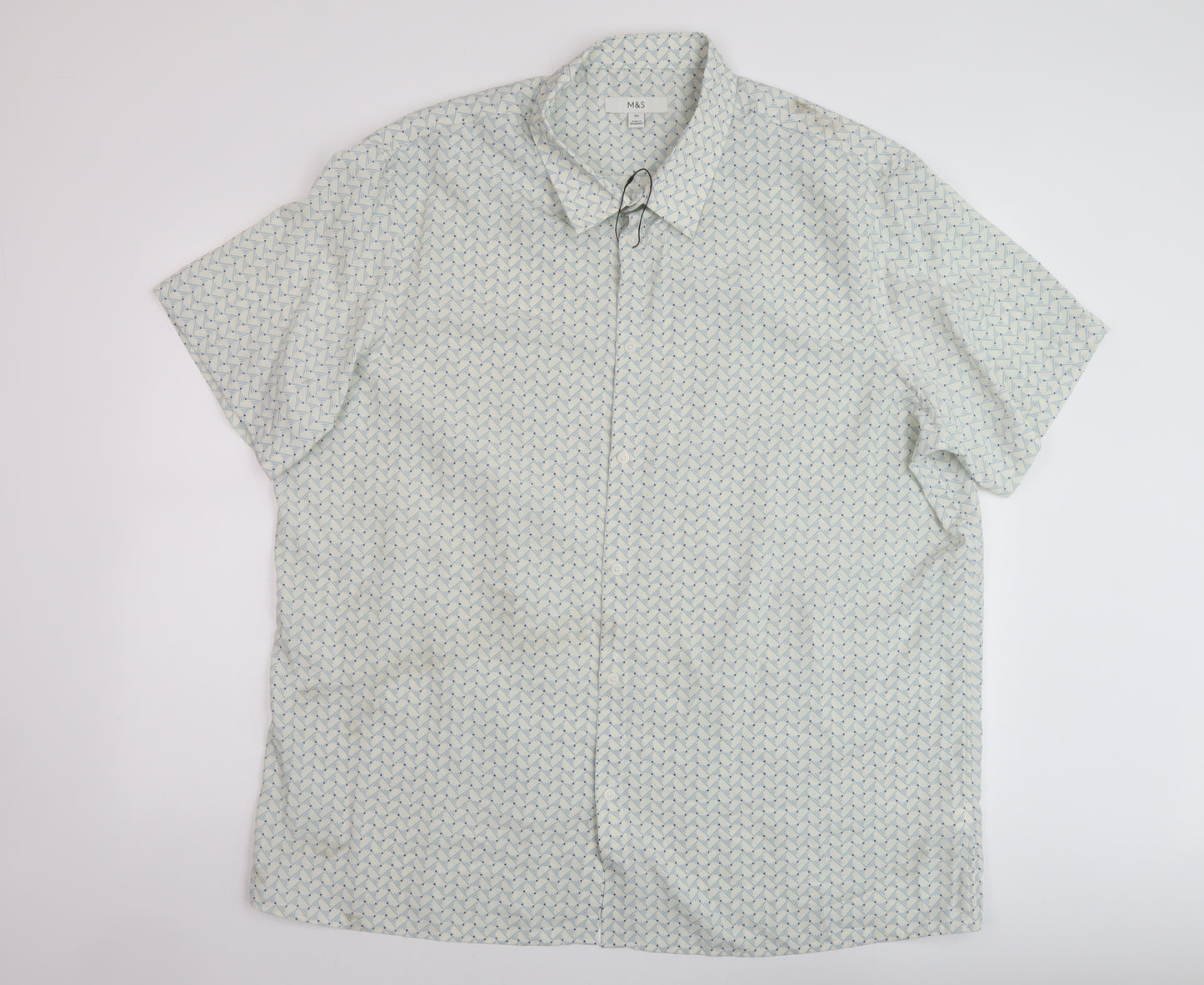 Marks and Spencer Mens Green Geometric Polyester Button-Up Size 3XL Collared Button