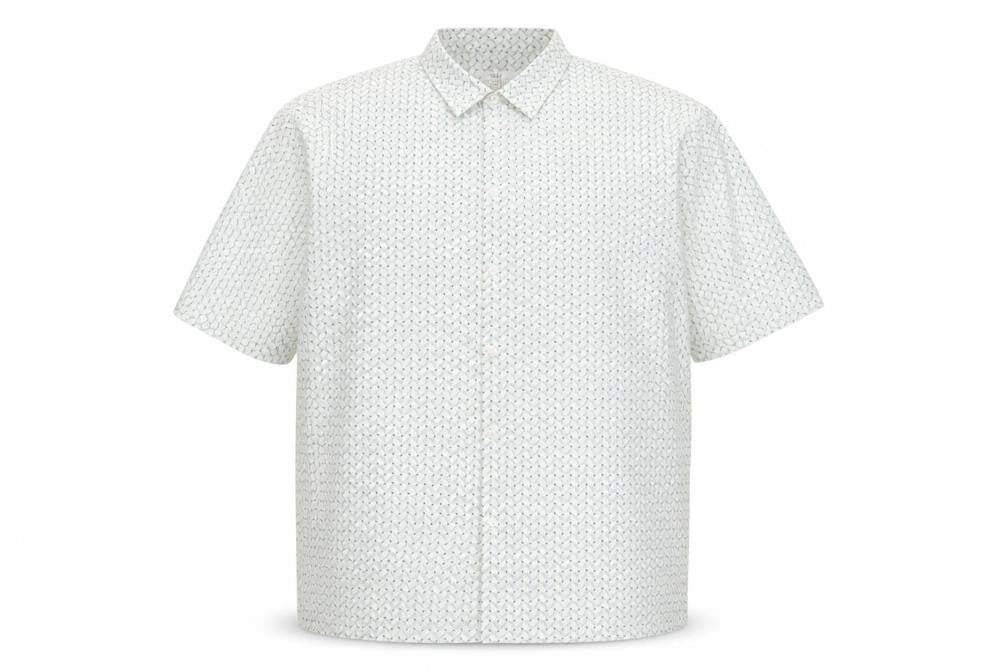 Marks & Spencer Mens Green Geometric Polyester Button-Up Size 3XL Collared Button