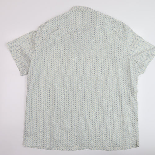 Marks and Spencer Mens Green Geometric Polyester Button-Up Size 3XL Collared Button