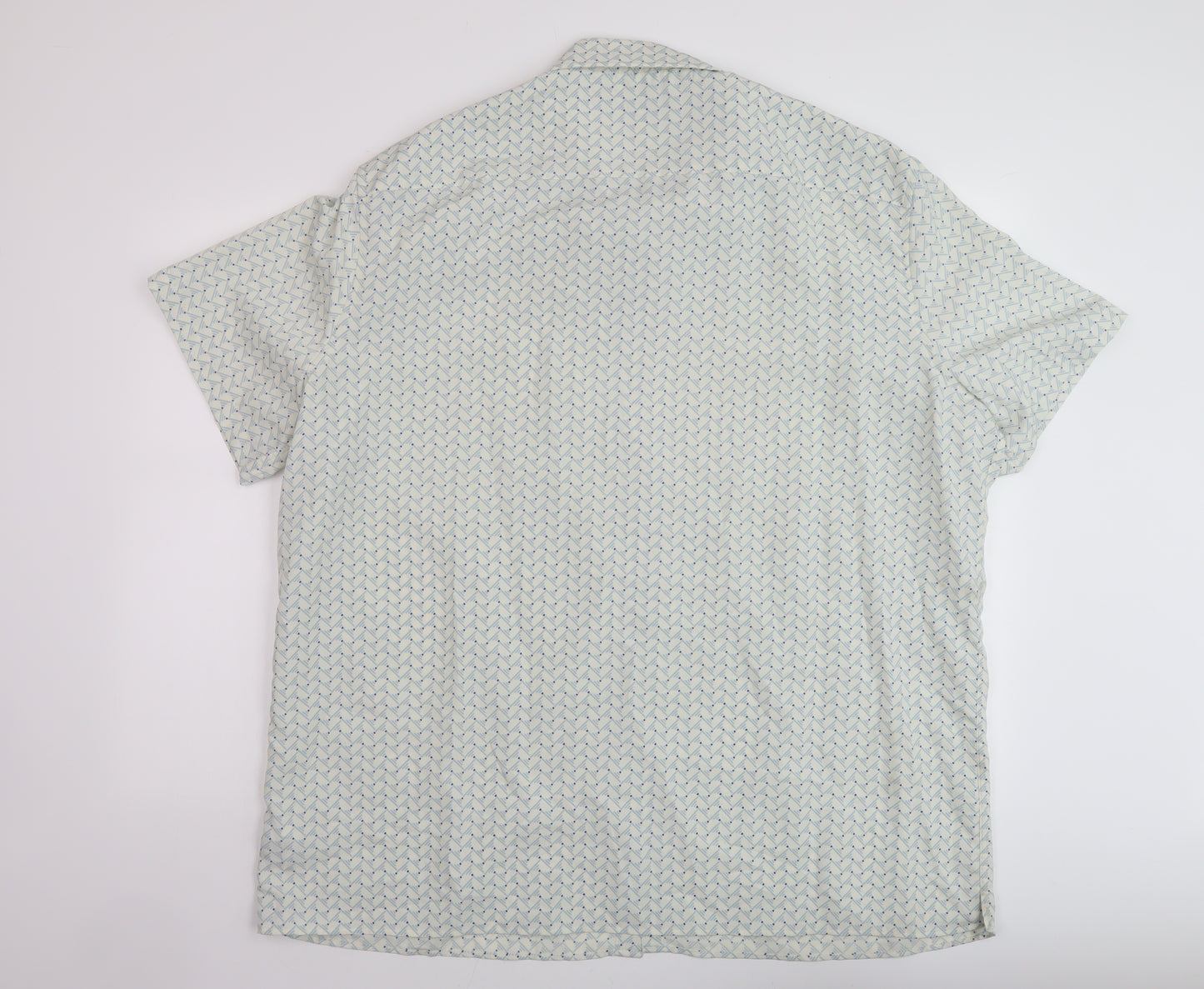 Marks and Spencer Mens Green Geometric Polyester Button-Up Size 3XL Collared Button
