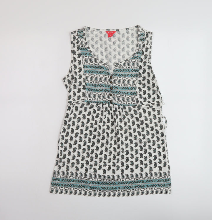 Monsoon Womens Multicoloured Geometric Cotton Basic Tank Size 10 Round Neck
