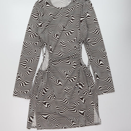 H&M Womens Brown Animal Print Polyester Bodycon Size M Round Neck Pullover