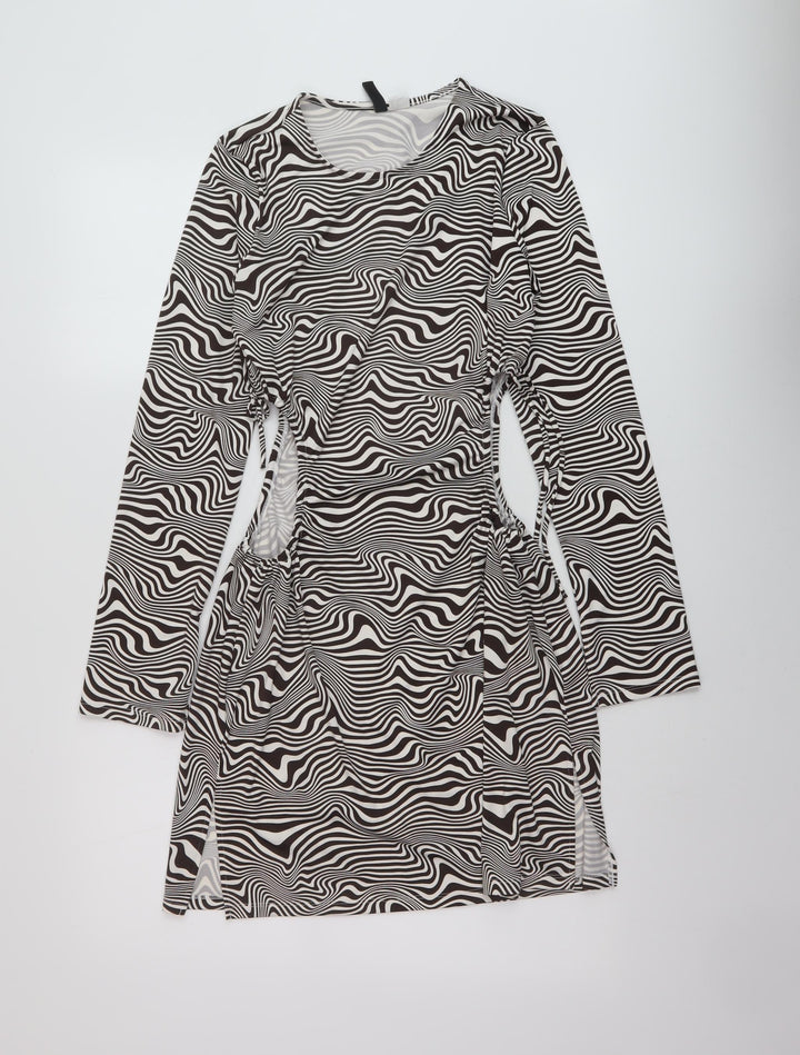 H&M Womens Brown Animal Print Polyester Bodycon Size M Round Neck Pullover