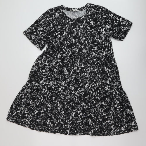 Marks and Spencer Womens Black Geometric Cotton A-Line Size 16 Round Neck Pullover