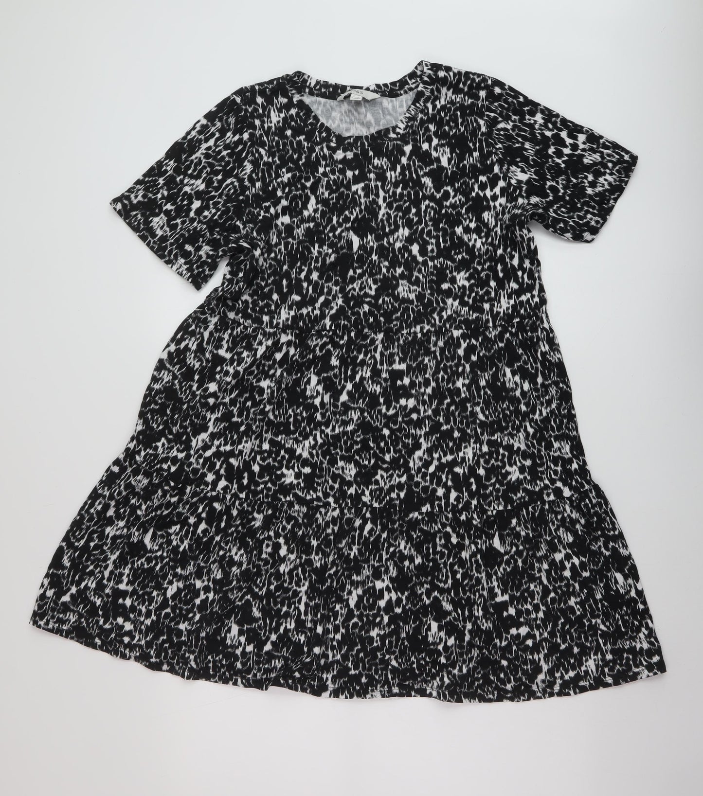 Marks and Spencer Womens Black Geometric Cotton A-Line Size 16 Round Neck Pullover