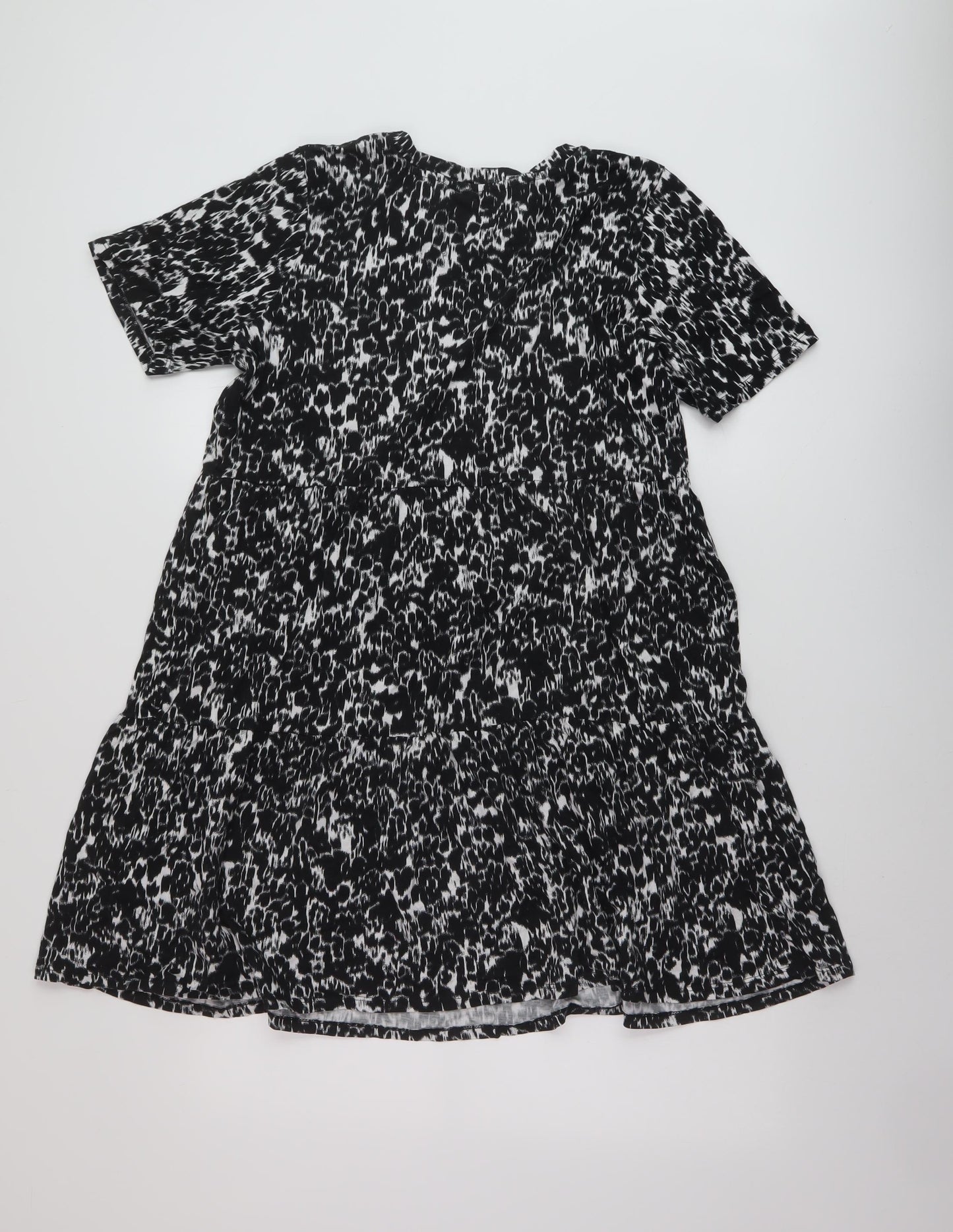 Marks and Spencer Womens Black Geometric Cotton A-Line Size 16 Round Neck Pullover
