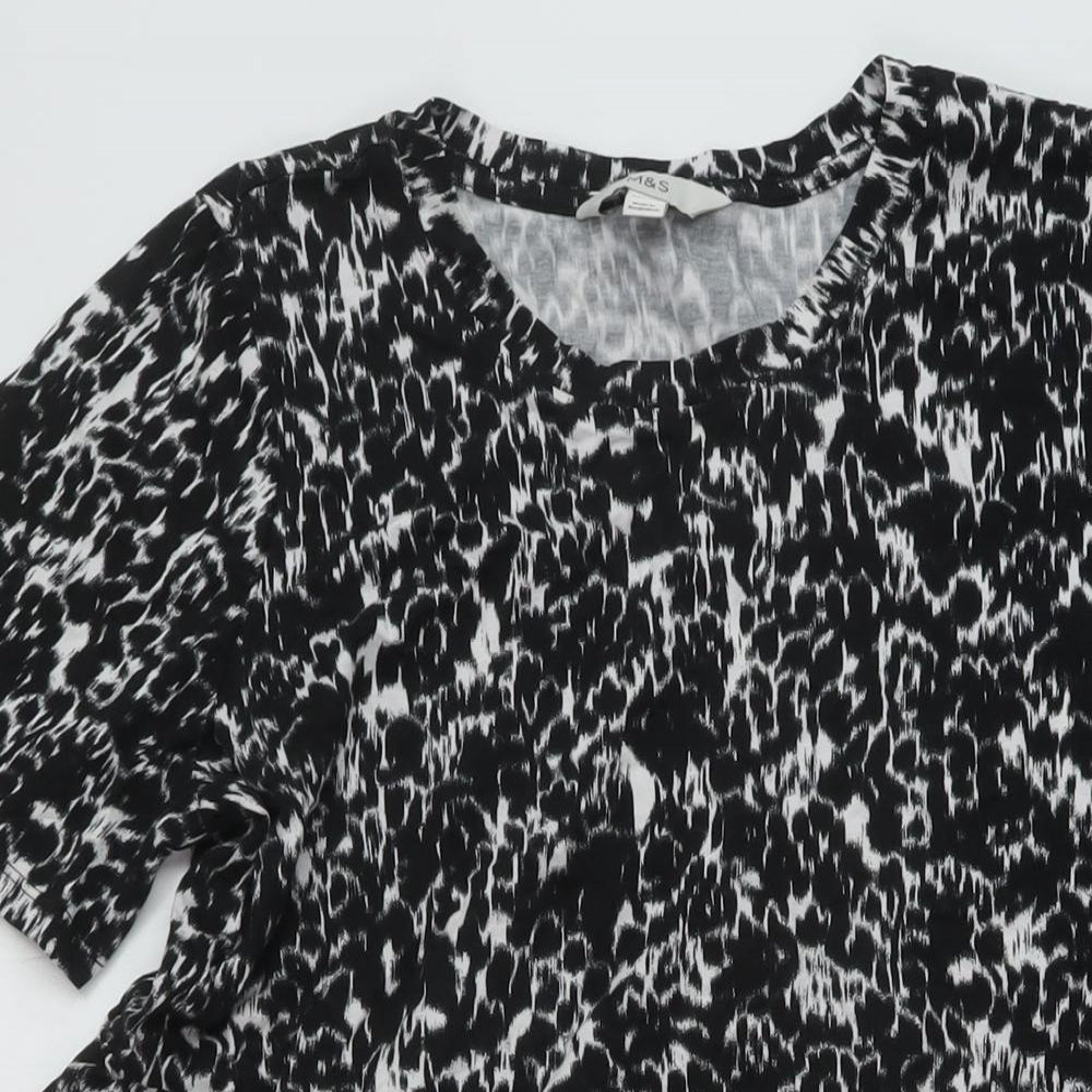 Marks and Spencer Womens Black Geometric Cotton A-Line Size 16 Round Neck Pullover
