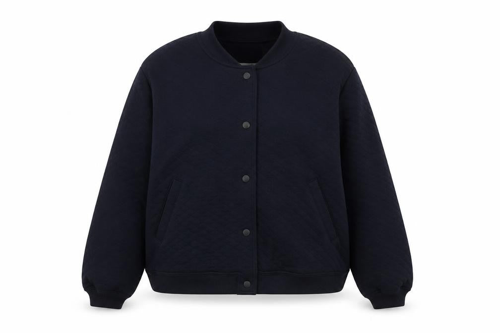 Front view of Marks & Spencer women’s blue polyester full zip sweatshirt, size UK 14, snap