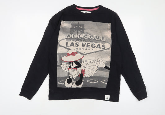 Front view of Soul Sister women’s black cotton pullover sweatshirt, size M, pullover