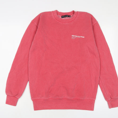 PRETTYLITTLETHING Womens Pink Cotton Pullover Sweatshirt Size XS Pullover - Logo