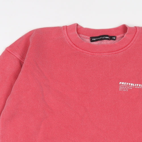 PRETTYLITTLETHING Womens Pink Cotton Pullover Sweatshirt Size XS Pullover - Logo