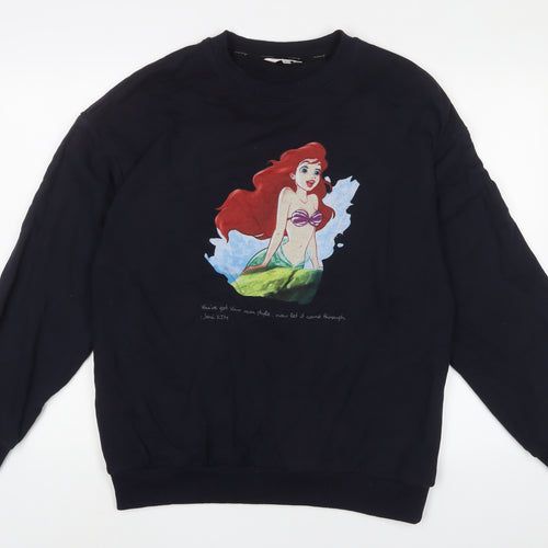 Little Mermaid Womens Blue Cotton Pullover Sweatshirt Size L Pullover